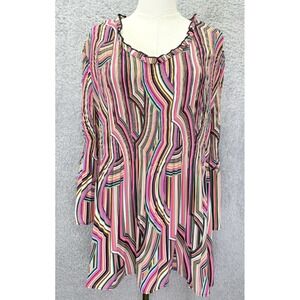 Womens Multicolor Abstract Striped Tunic Top Scoop Neck Retro 70's Inspired 2X